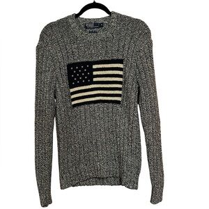 Vintage Iconic Polo Ralph Lauren Black White American Flag Sweater Size Medium